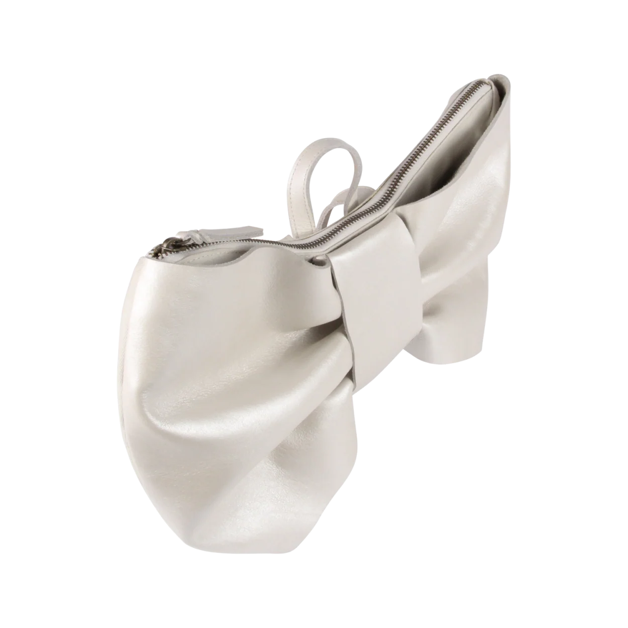 Iono Schoolbag | Bow | Off White Metallic Leather - Image 3